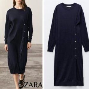 Zara Dark Blue Long Sleeve knit dress, Small